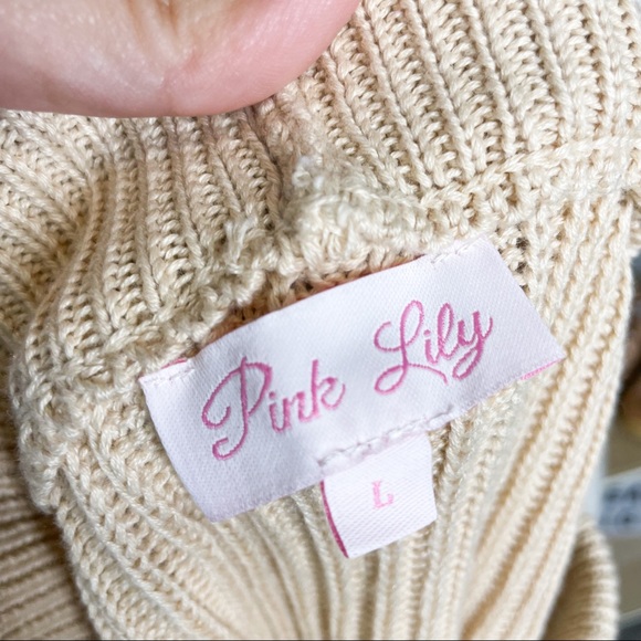 Pink Lily Day to Night Cream Ribbed Midi Skirt Size Large - Picture 3 of 3